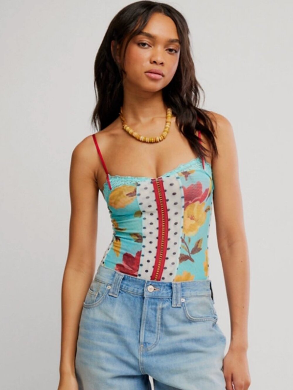 Free People Here and There Floral and Polka dot Bodysuit